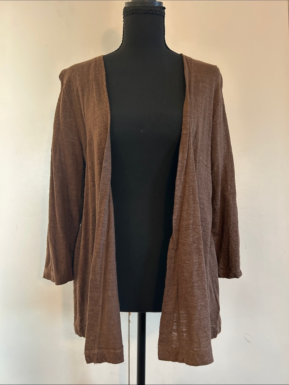 Sigrid Olsen 100% Linen Open-Front Lightweight 3/4 Sleeve Cardigan
